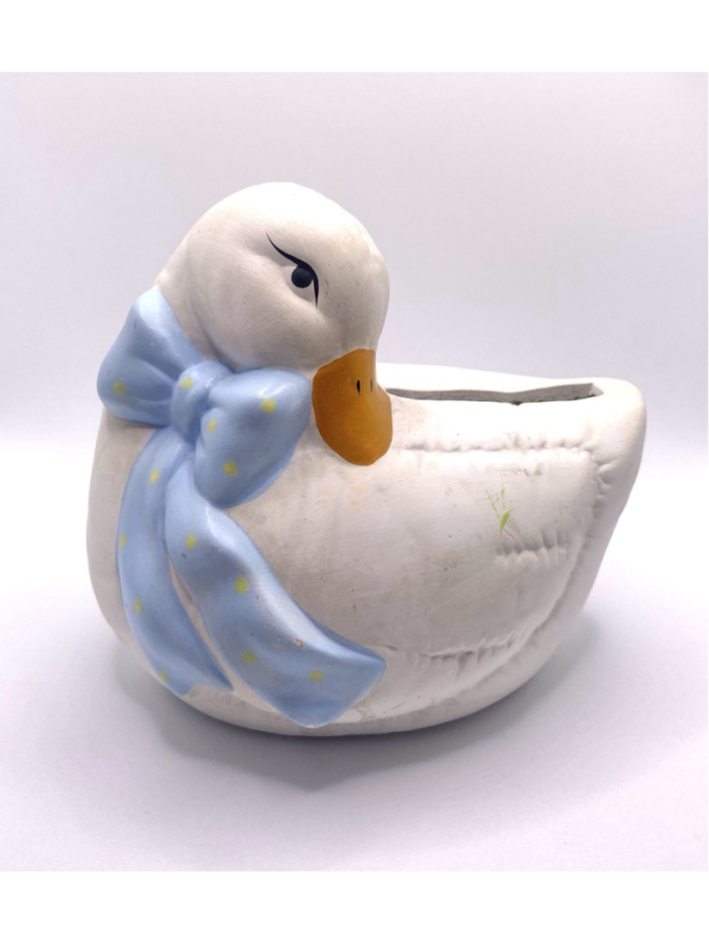 Vintage Ceramic Duck Piggy Bank Blue Polka Dot Bow Coin Bank Nursery Decor